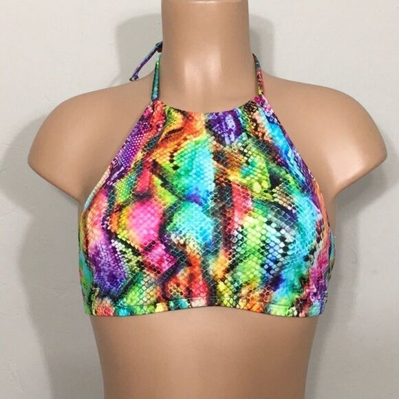 New. Vitamin A rainbow snakeskin halter bikini top. - Picture 2 of 7